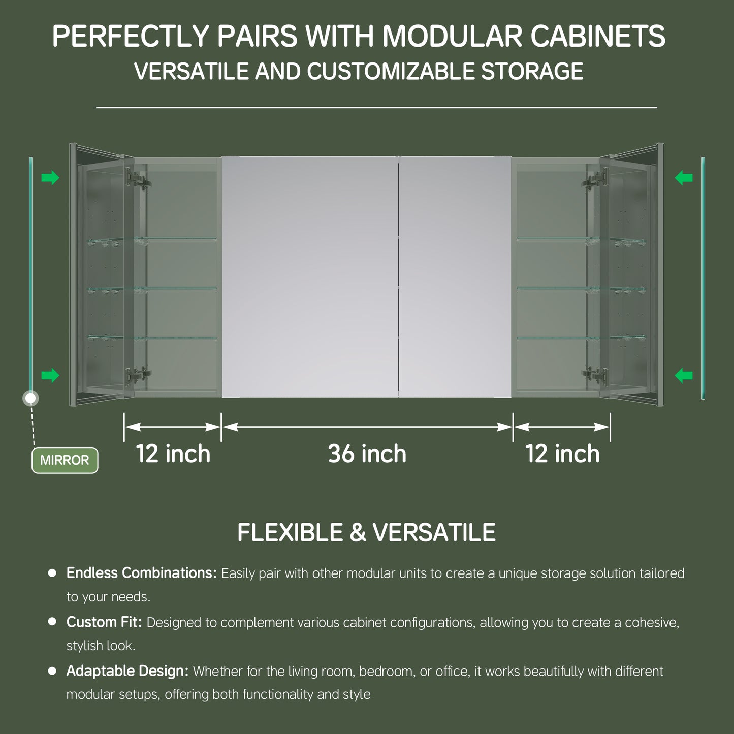 48x30 inch Medicine Cabinets Bathroom Mirror Cabinet with 3 Doors