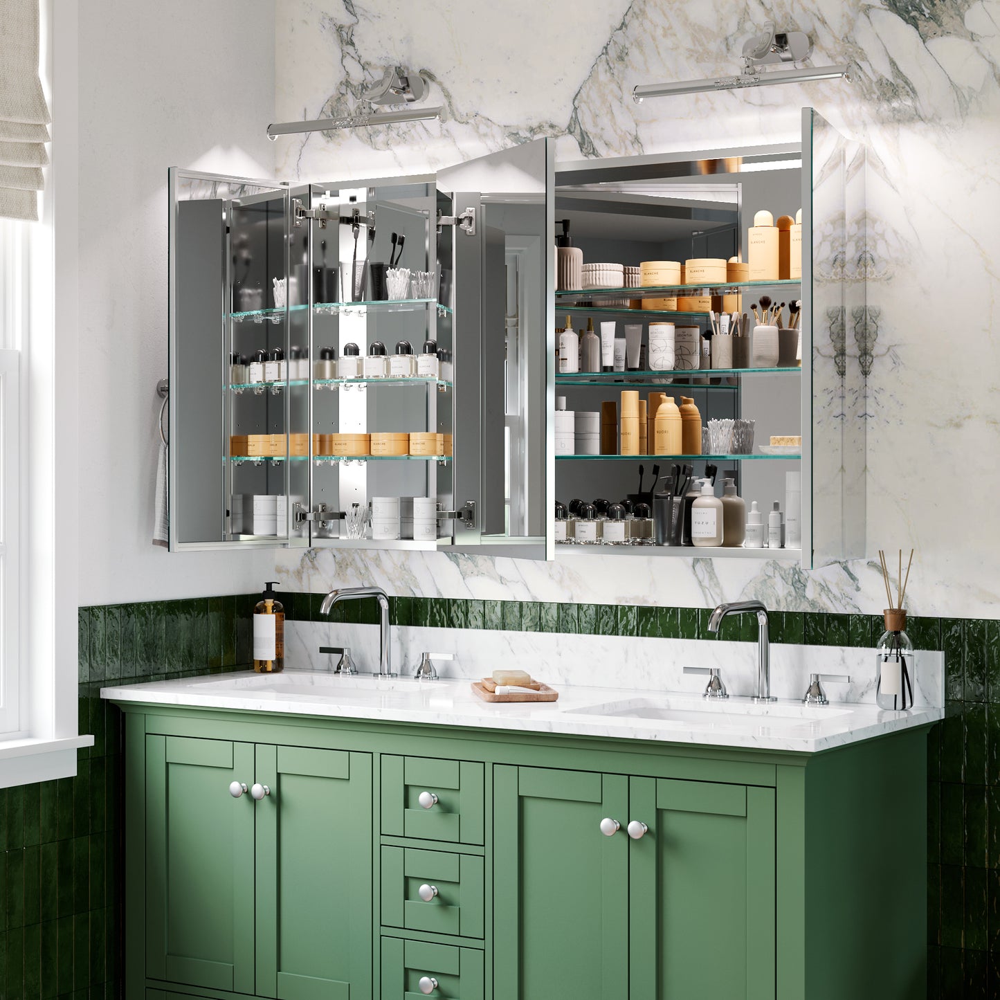 48x30 inch Medicine Cabinets Bathroom Mirror Cabinet with 3 Doors