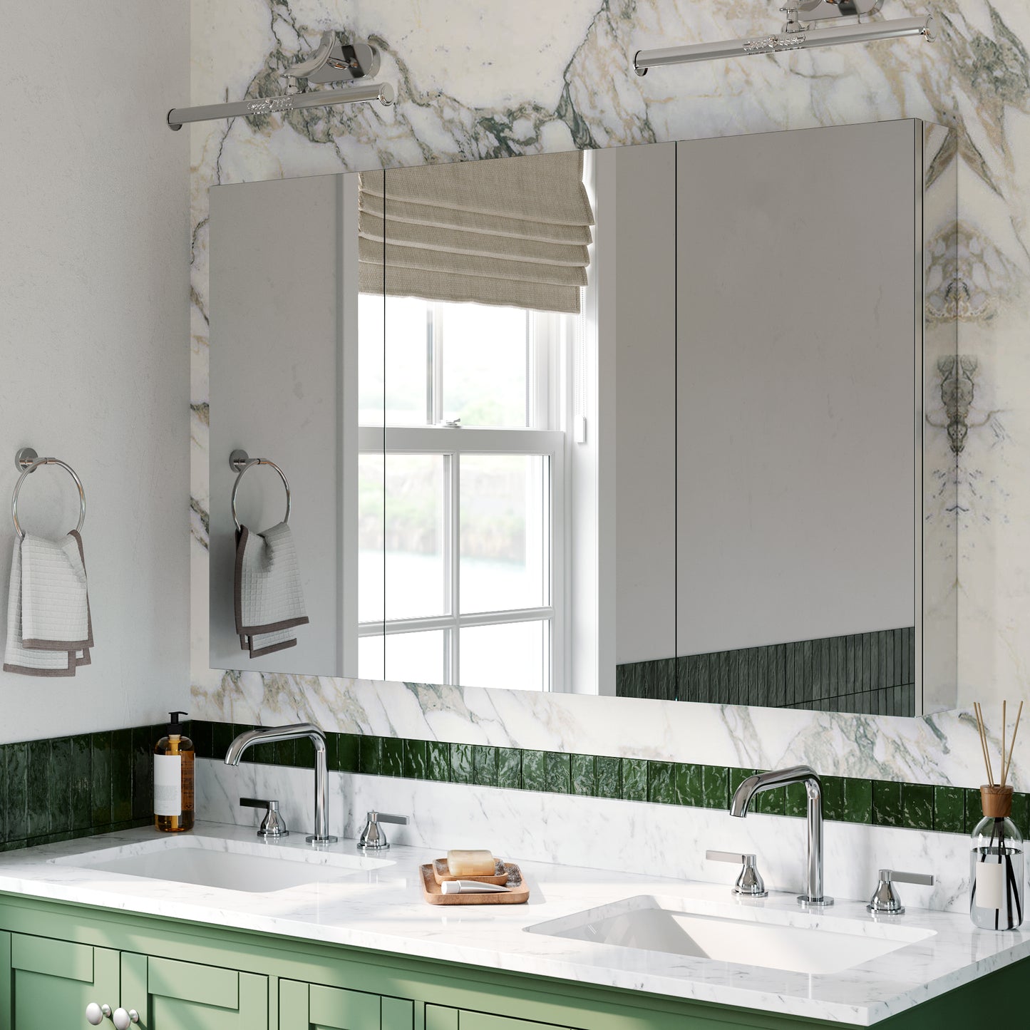 48x30 inch Medicine Cabinets Bathroom Mirror Cabinet with 3 Doors
