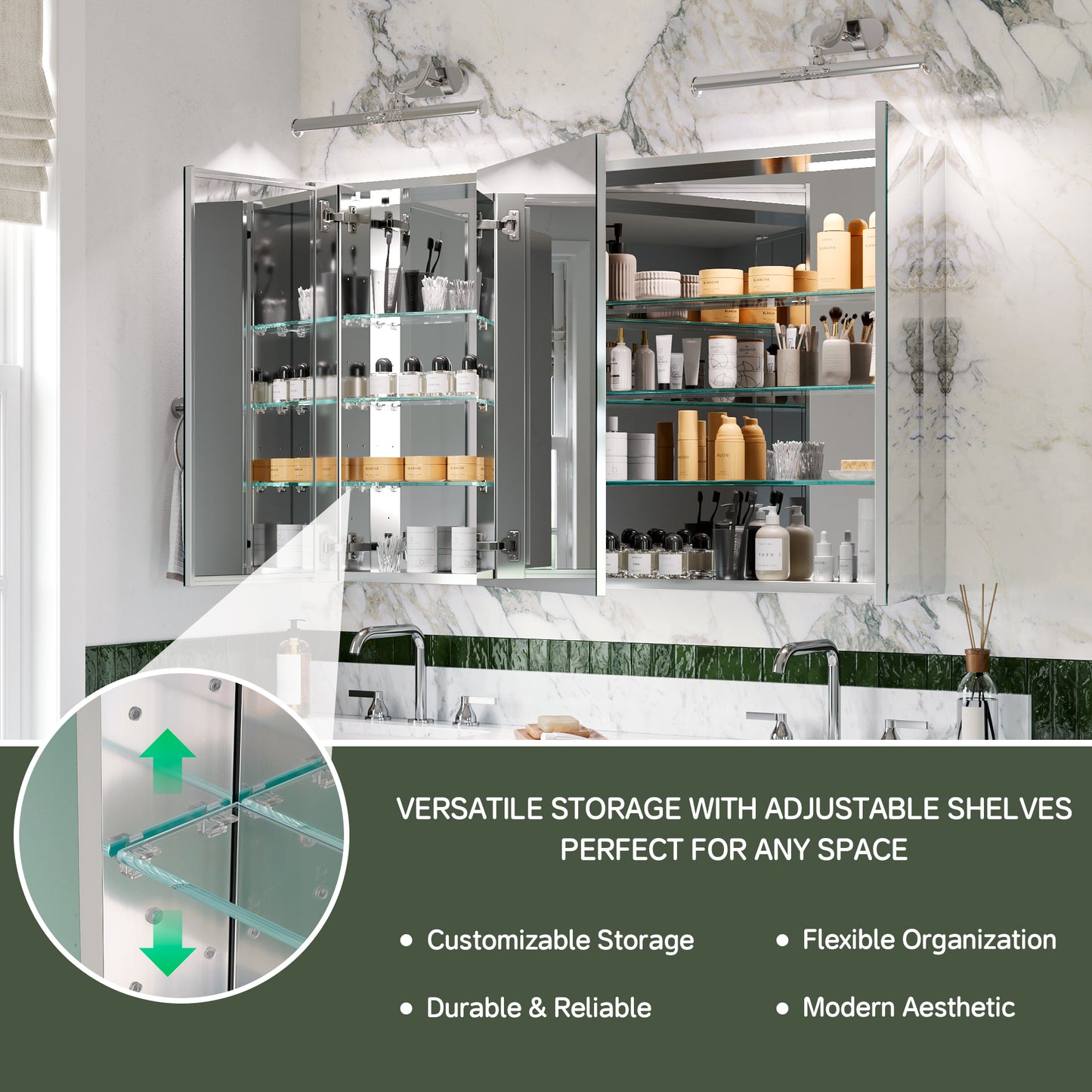 48x30 inch Medicine Cabinets Bathroom Mirror Cabinet with 3 Doors